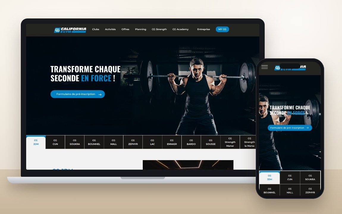 Site California Gym, sur ordinateur et sur mobile