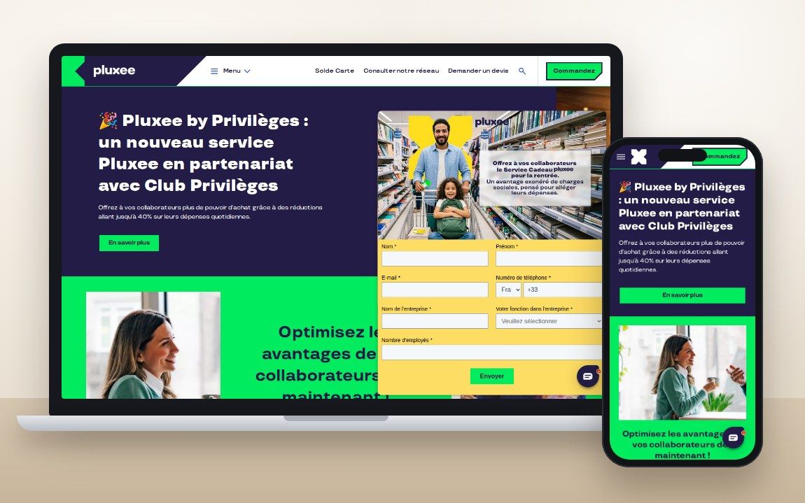 Site Pluxee Tunisie, sur ordinateur et sur mobile